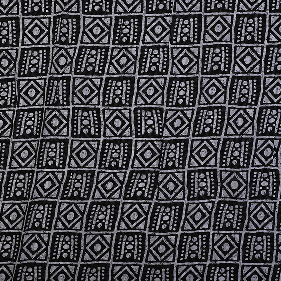 Night Black Printed Georgette Fabric With Geometrical Pattern