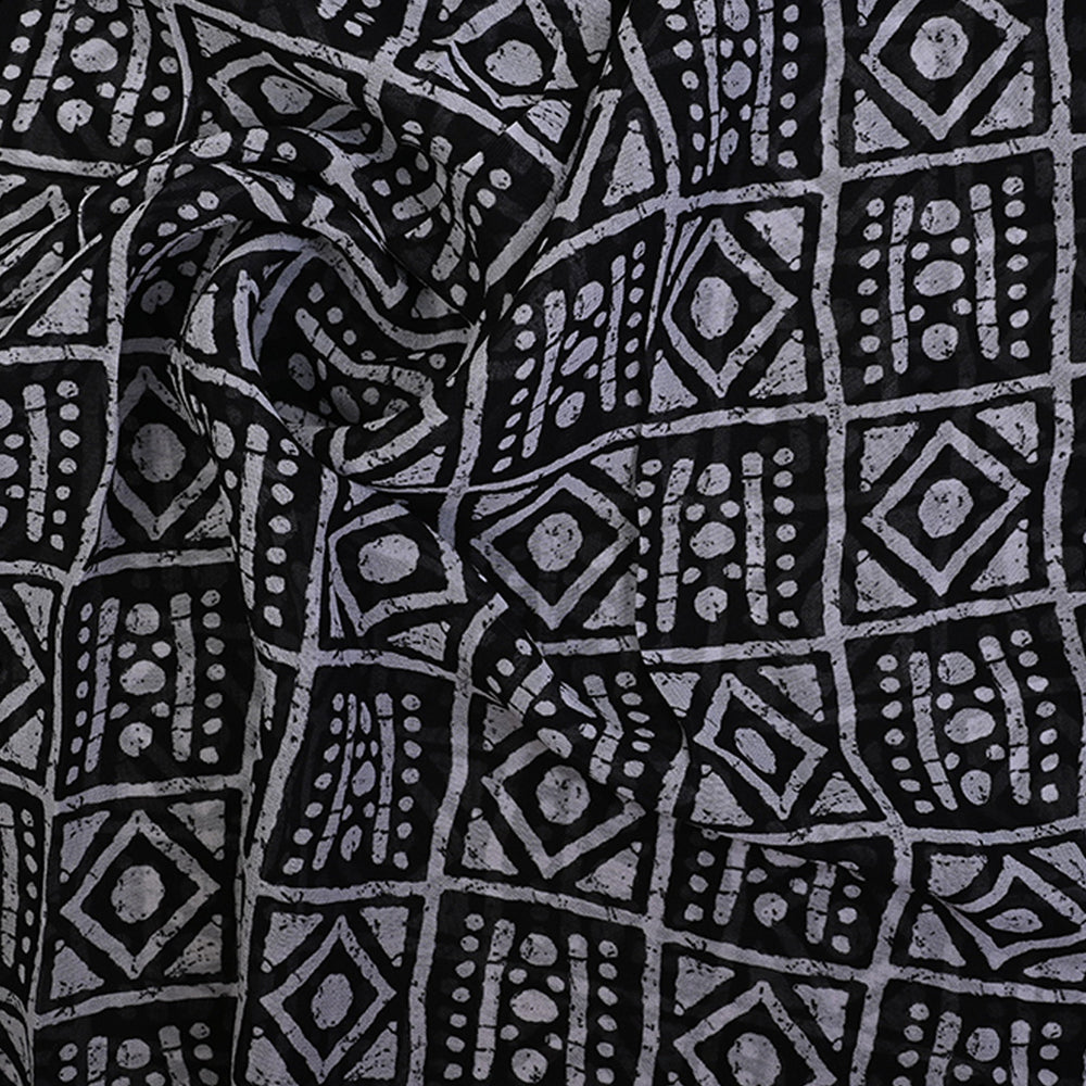 Night Black Printed Georgette Fabric With Geometrical Pattern