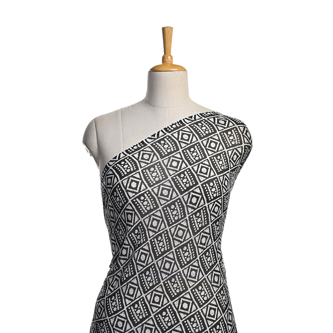 Night Black Printed Georgette Fabric With Geometrical Pattern