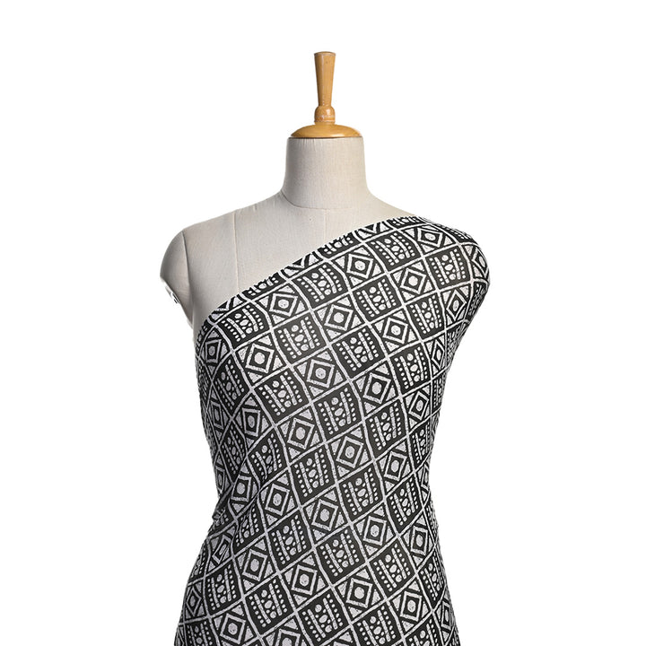 Night Black Printed Georgette Fabric With Geometrical Pattern