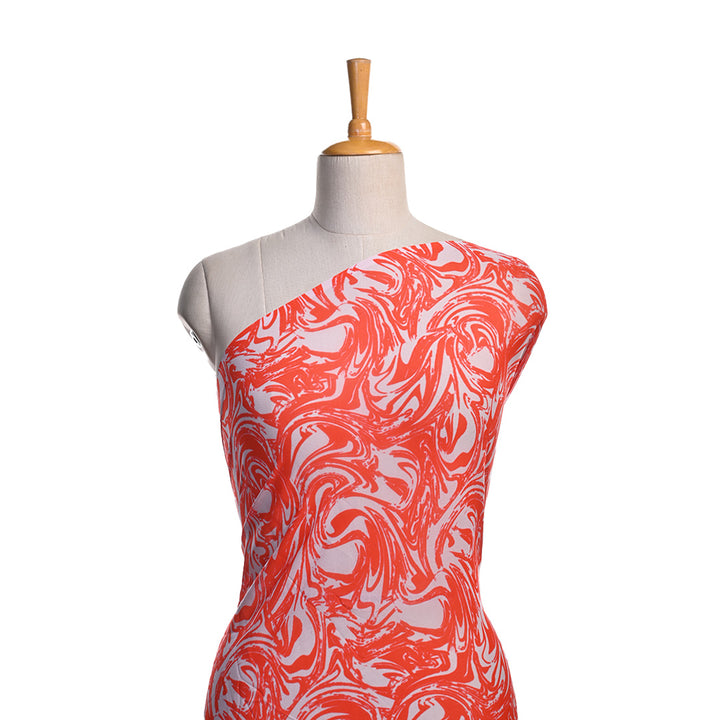 Soft Peach White Printed Georgette Fabric With Abstract Pattern