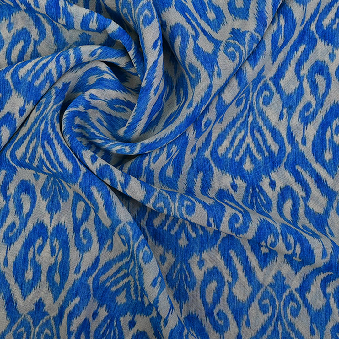 Old Wood White Printed Georgette Fabric With Floral Pattern