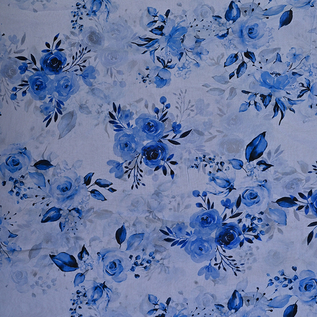 Grayish Blue Georgette Fabric With Floral Printed Pattern