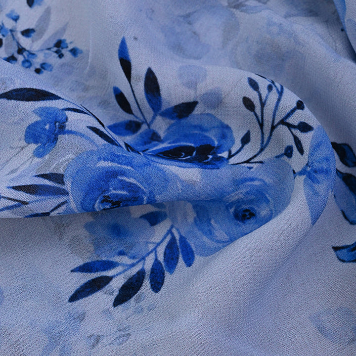 Grayish Blue Georgette Fabric With Floral Printed Pattern