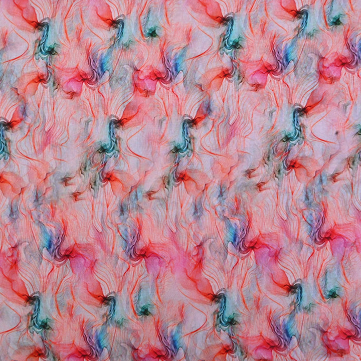 Light Peach Printed Georgette Fabric With Shibori Pattern