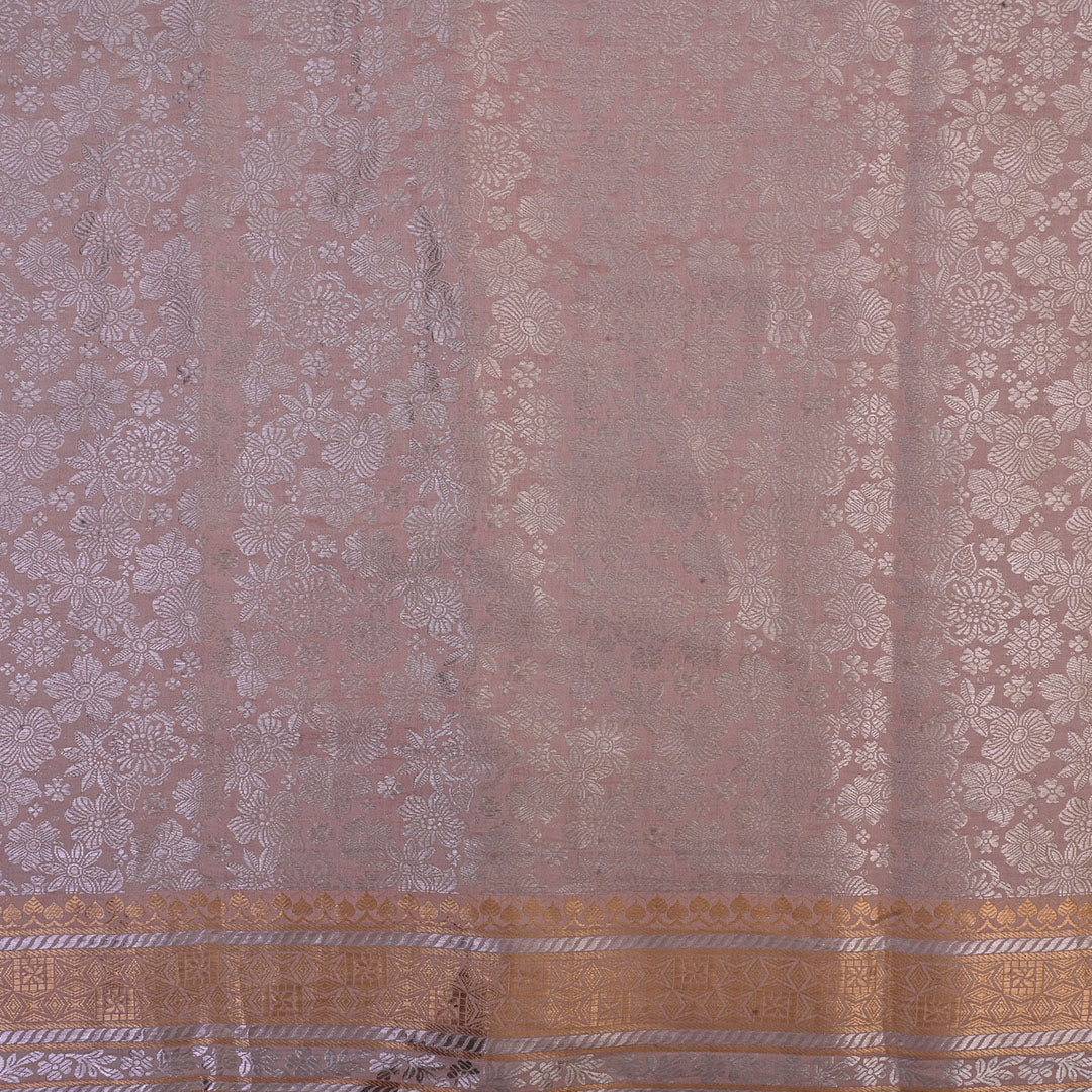 Pastel Peach Banarasi Silk Fabric With Zari Weaving