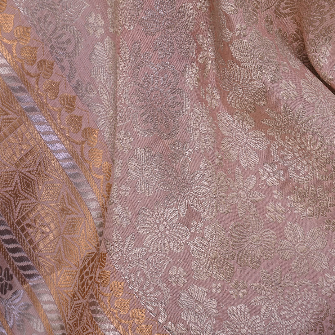 Pastel Peach Banarasi Silk Fabric With Zari Weaving