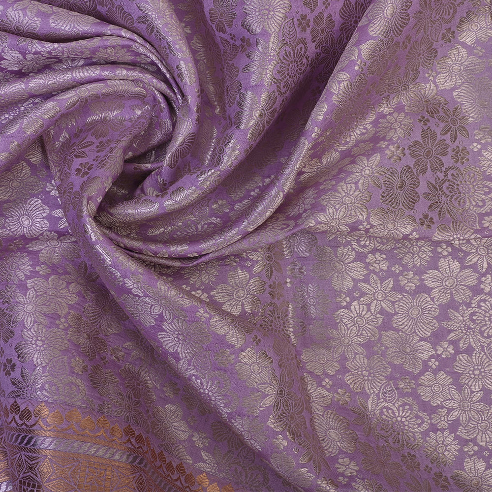 Pastel Lavender Banarasi Silk Fabric With Zari Weaving