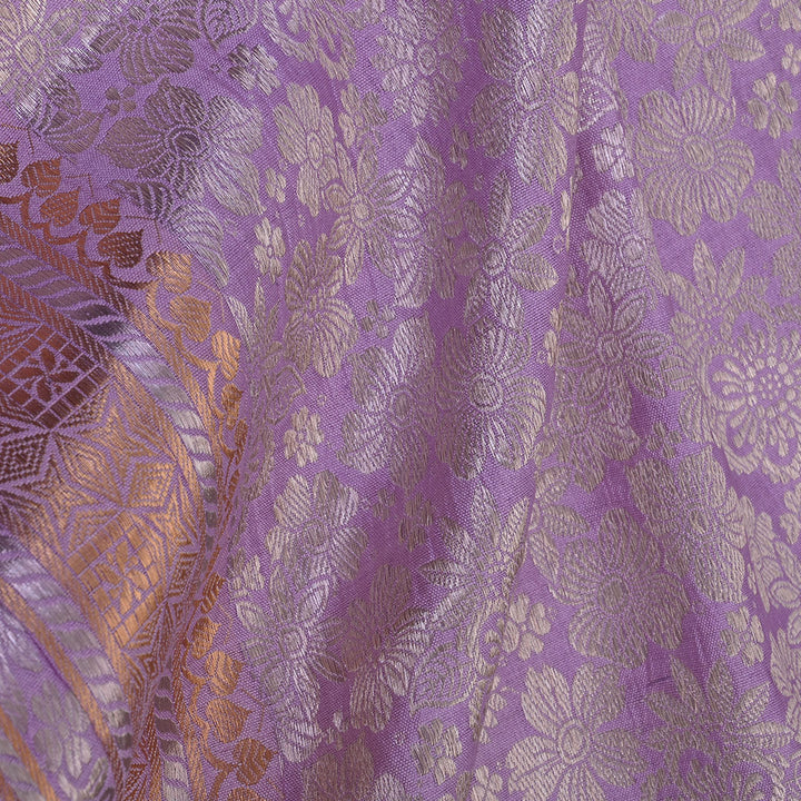 Pastel Lavender Banarasi Silk Fabric With Zari Weaving