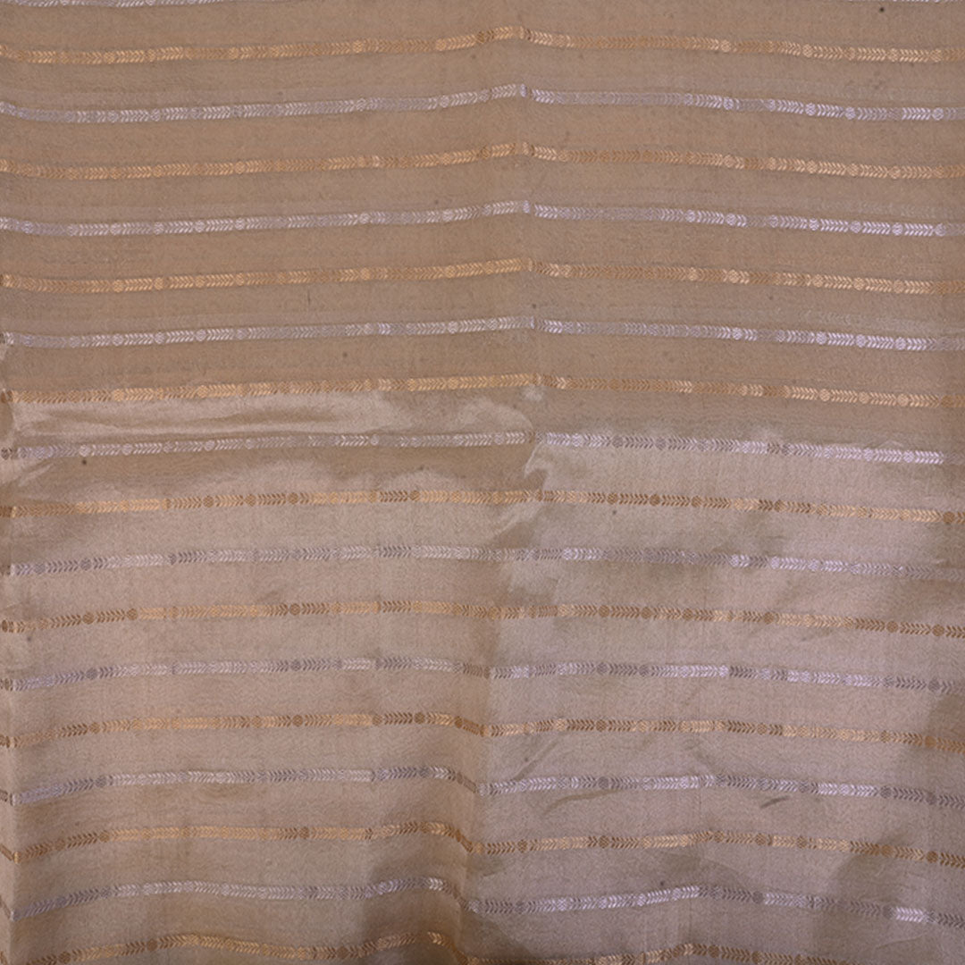 Beige Organza Tissue Fabric With Stripes