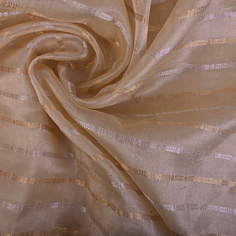 Beige Organza Tissue Fabric With Stripes