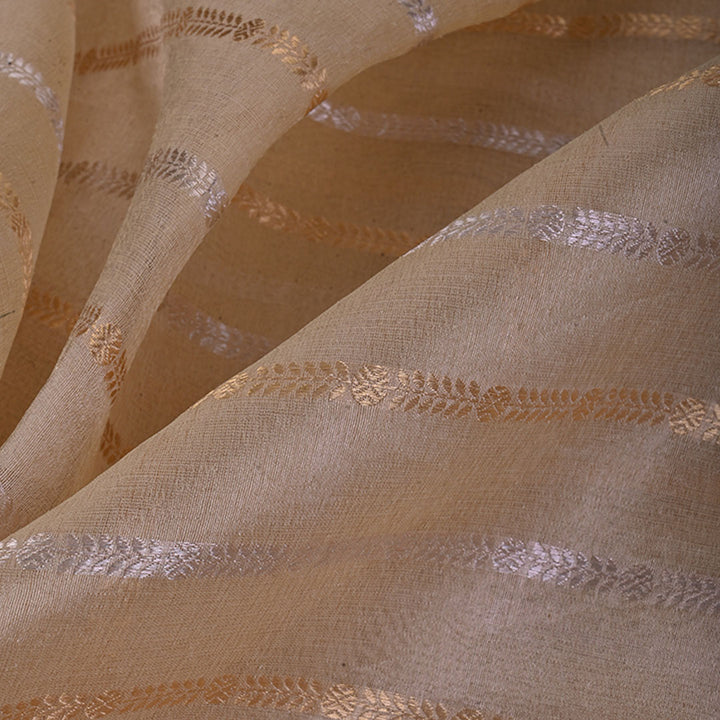 Beige Organza Tissue Fabric With Stripes