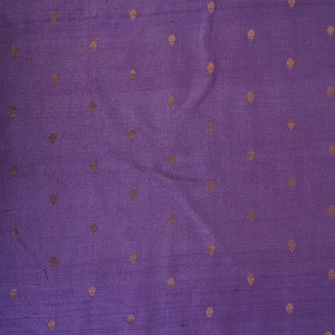 Thistle Purple Moonga Tussar Fabric With Floral Buttis