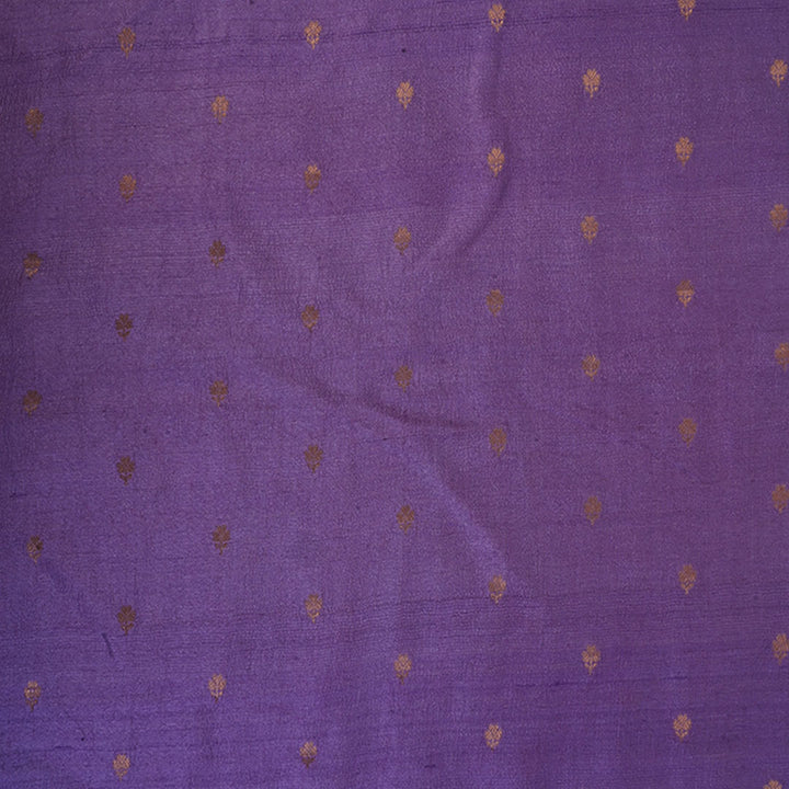 Thistle Purple Moonga Tussar Fabric With Floral Buttis