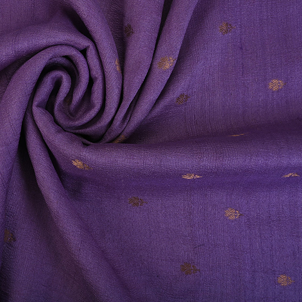 Thistle Purple Moonga Tussar Fabric With Floral Buttis