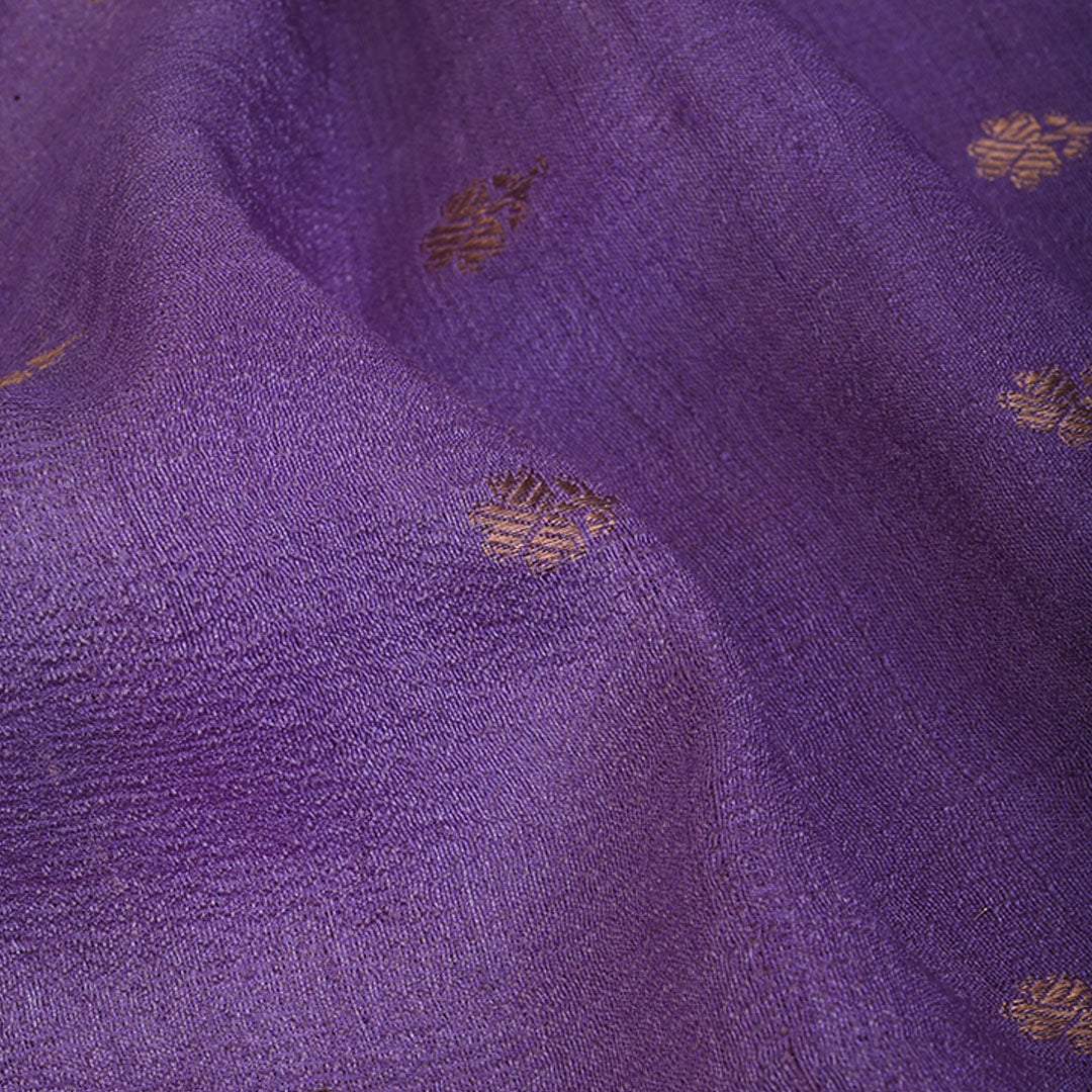 Thistle Purple Moonga Tussar Fabric With Floral Buttis