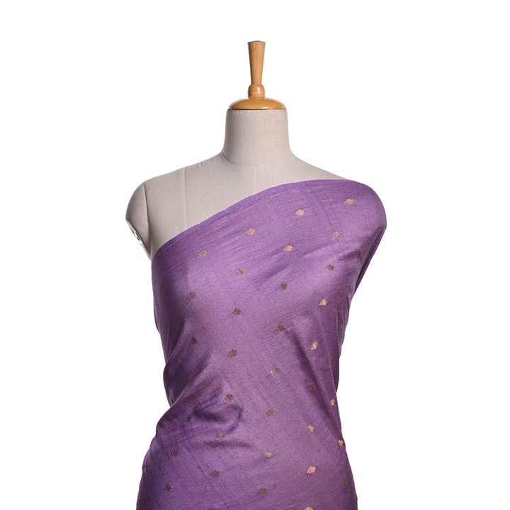 Thistle Purple Moonga Tussar Fabric With Floral Buttis