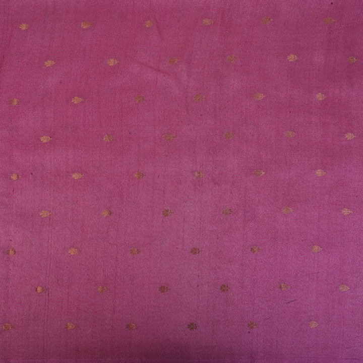 Watermelon Pink Moonga Tussar Fabric With Floral Buttis