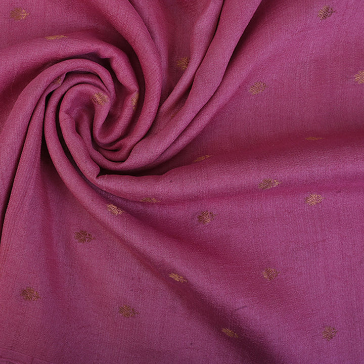 Watermelon Pink Moonga Tussar Fabric With Floral Buttis