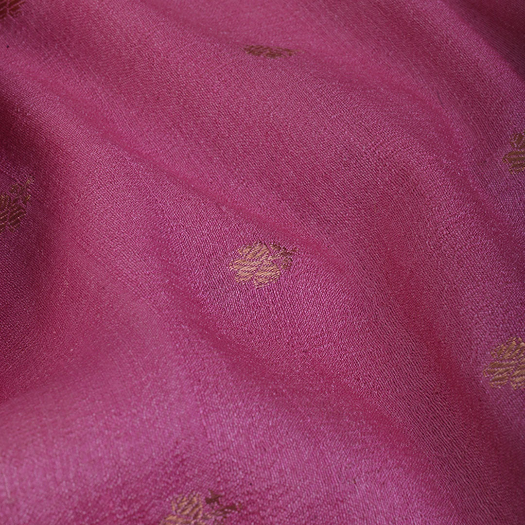 Watermelon Pink Moonga Tussar Fabric With Floral Buttis