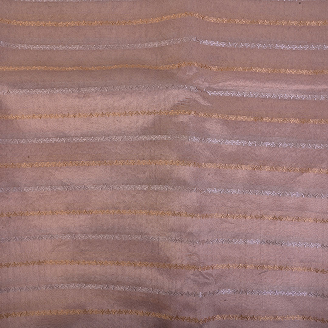 Pastel Brown Organza Tissue Fabric With Stripes