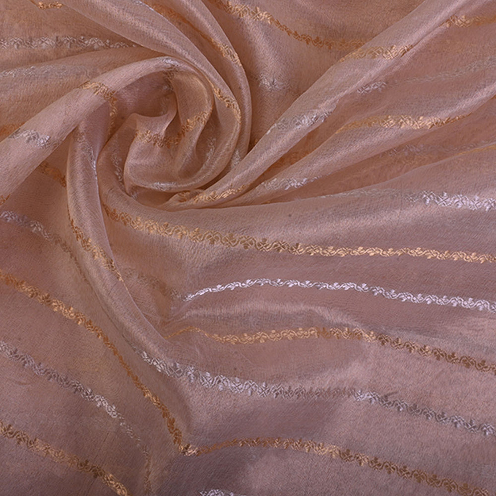 Pastel Brown Organza Tissue Fabric With Stripes