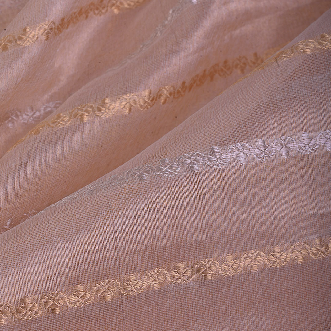 Pastel Brown Organza Tissue Fabric With Stripes