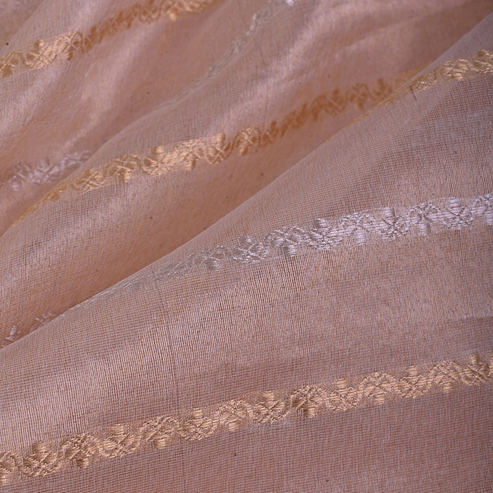 Pastel Brown Organza Tissue Fabric With Stripes