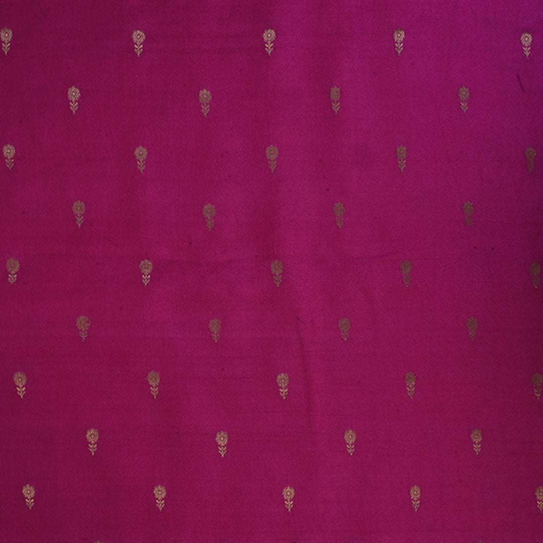 Dark Pink Moonga Tussar Fabric With Floral Buttis