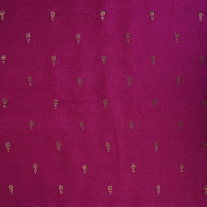 Dark Pink Moonga Tussar Fabric With Floral Buttis