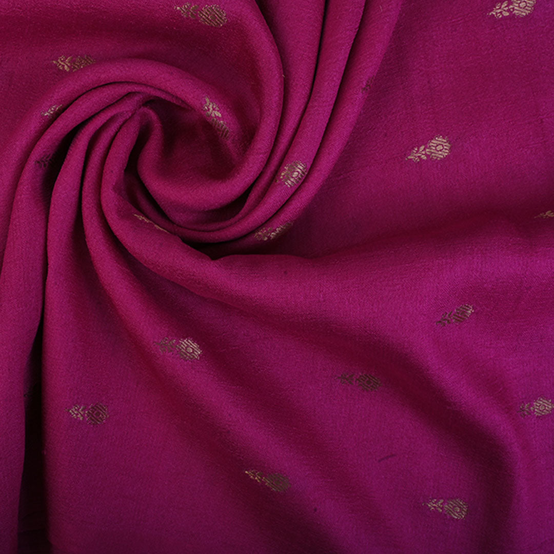 Dark Pink Moonga Tussar Fabric With Floral Buttis