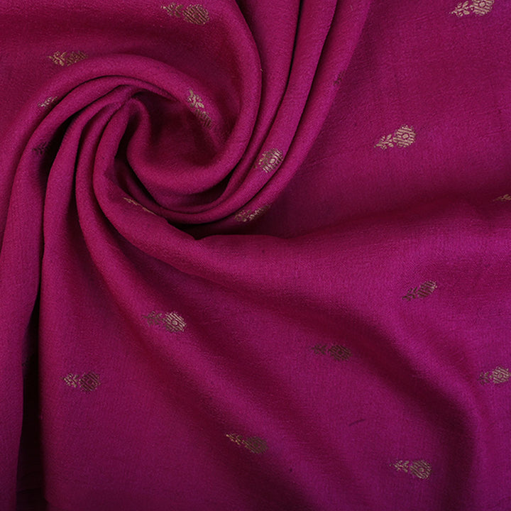 Dark Pink Moonga Tussar Fabric With Floral Buttis