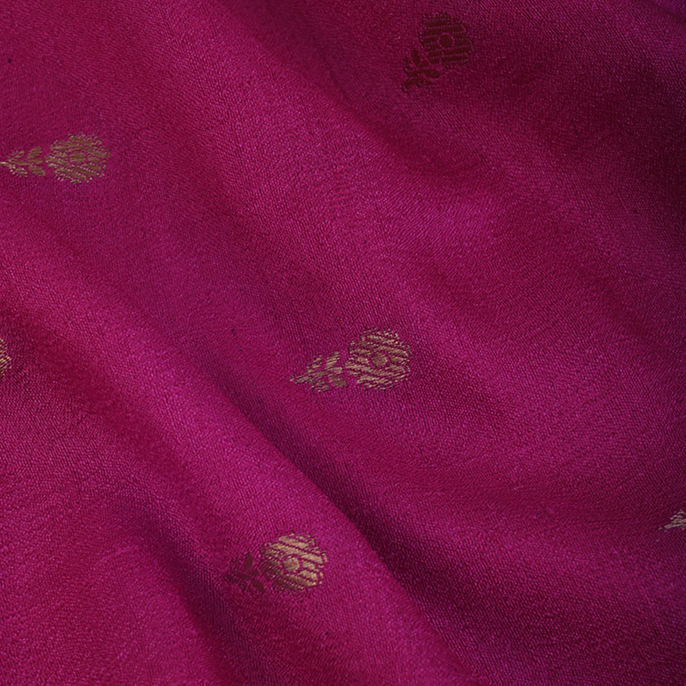 Dark Pink Moonga Tussar Fabric With Floral Buttis