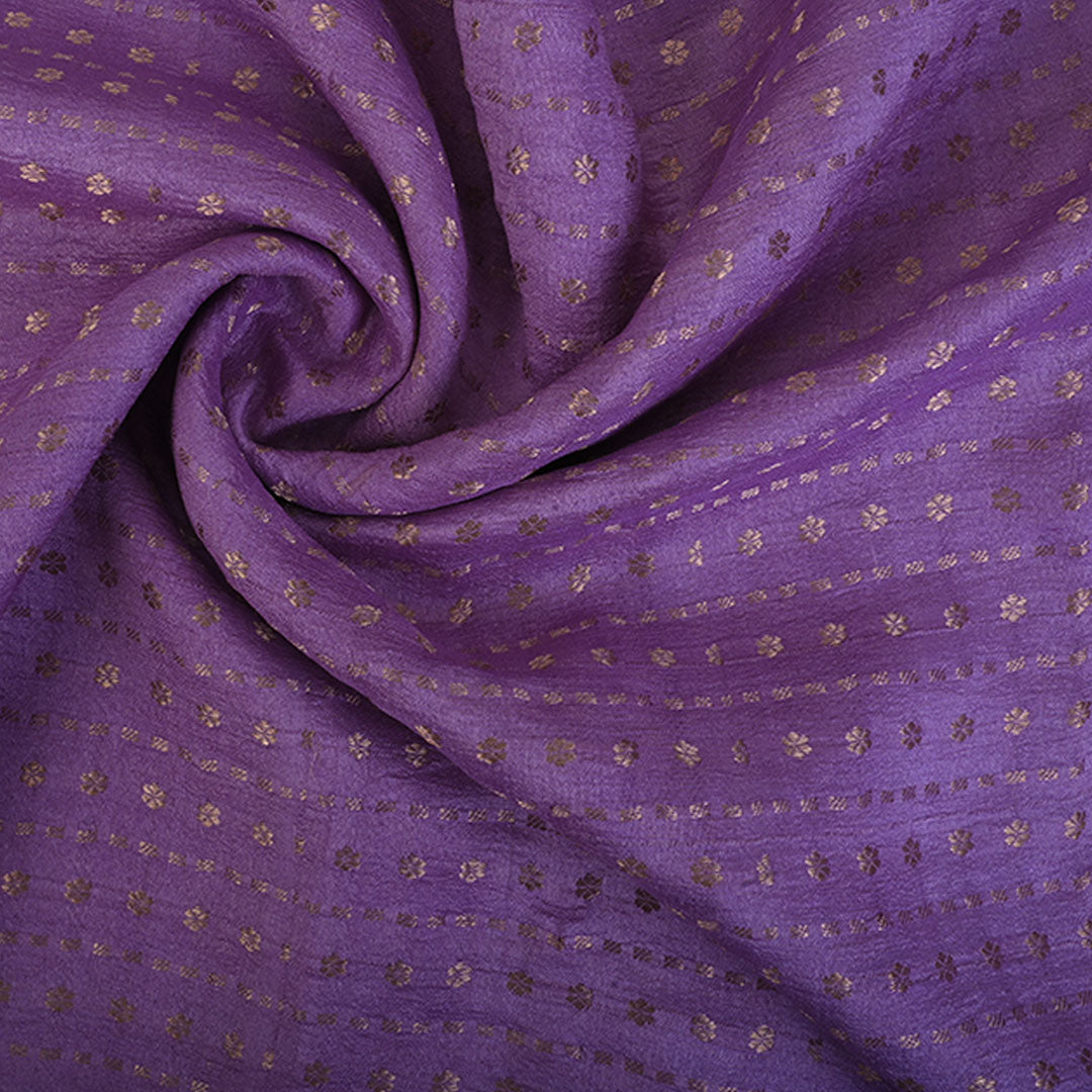 Pastel Lavender Moonga Tussar Fabric With Floral Buttis