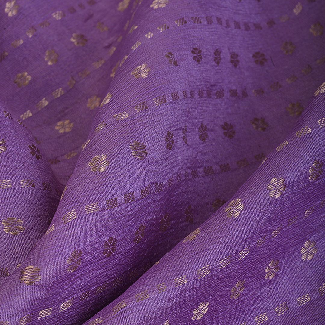 Pastel Lavender Moonga Tussar Fabric With Floral Buttis