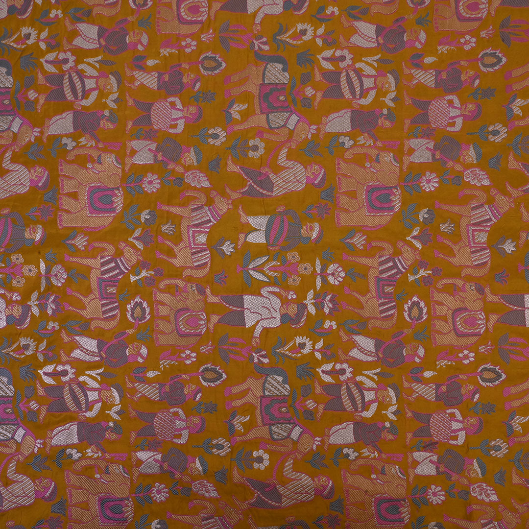 Mustard Yellow Meenakari Banarasi Silk Fabric