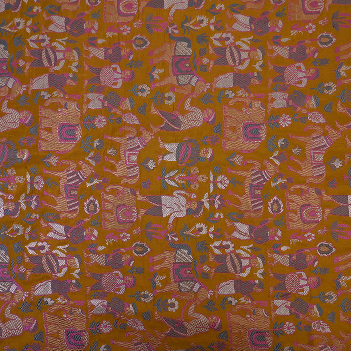 Mustard Yellow Meenakari Banarasi Silk Fabric