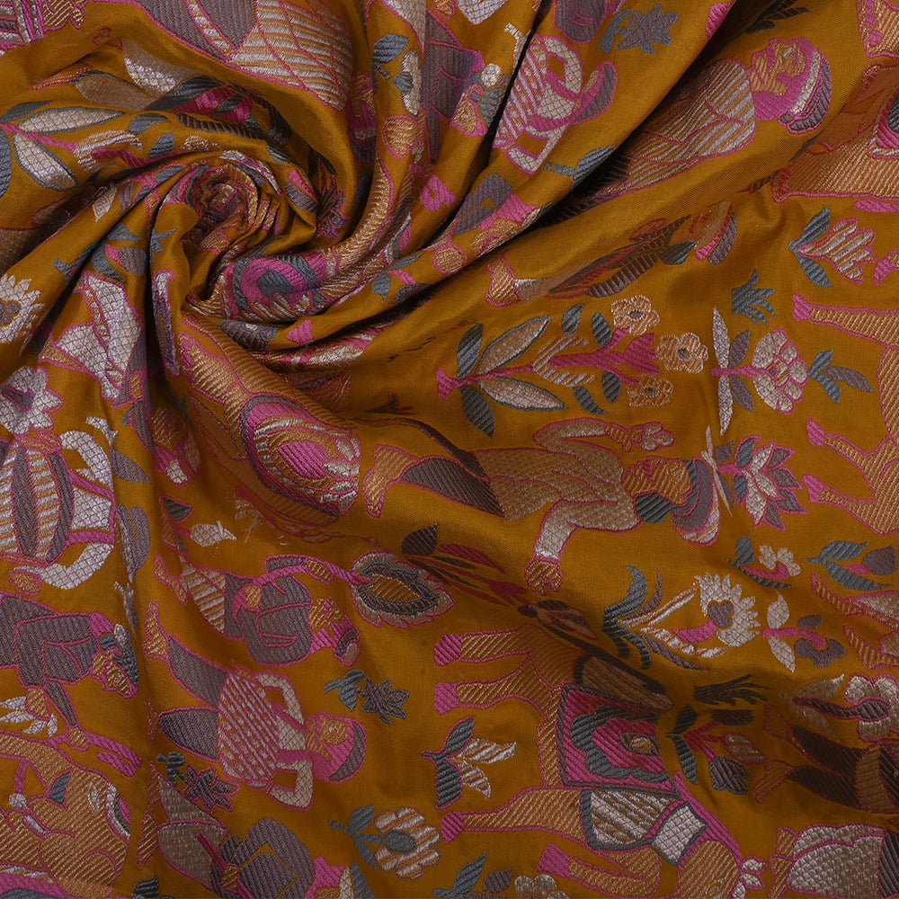 Mustard Yellow Meenakari Banarasi Silk Fabric