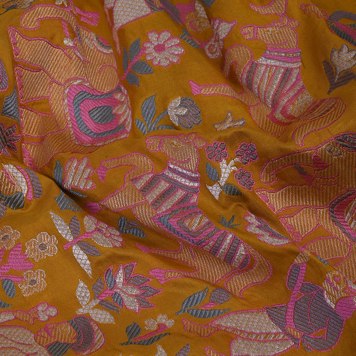 Mustard Yellow Meenakari Banarasi Silk Fabric