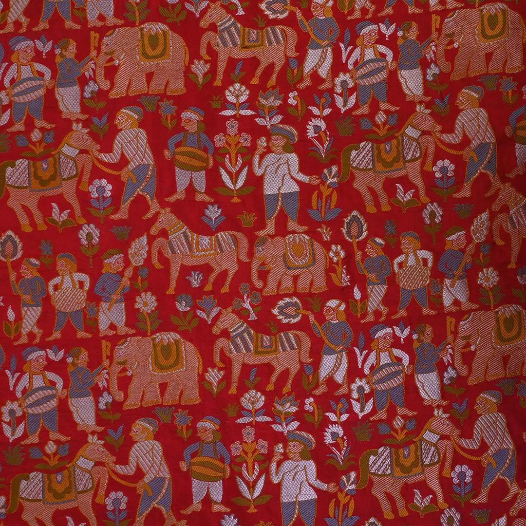 Chilli Red Meenakari Banarasi Silk Fabric