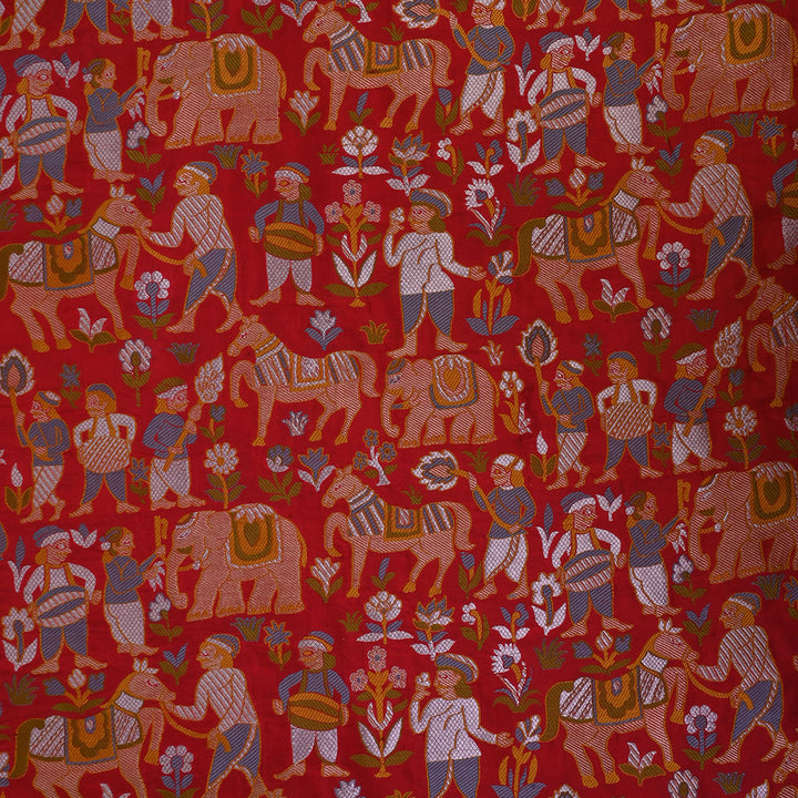 Chilli Red Meenakari Banarasi Silk Fabric