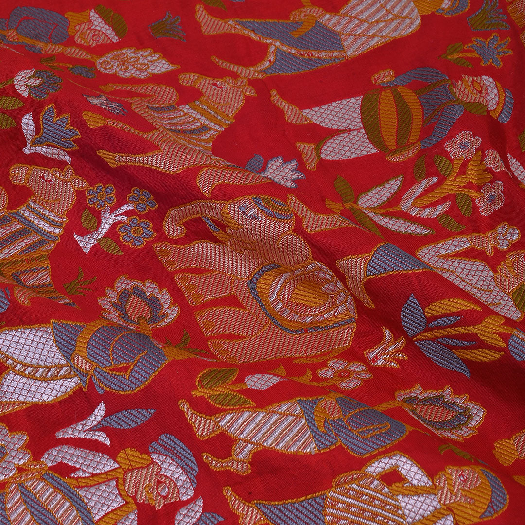 Chilli Red Meenakari Banarasi Silk Fabric