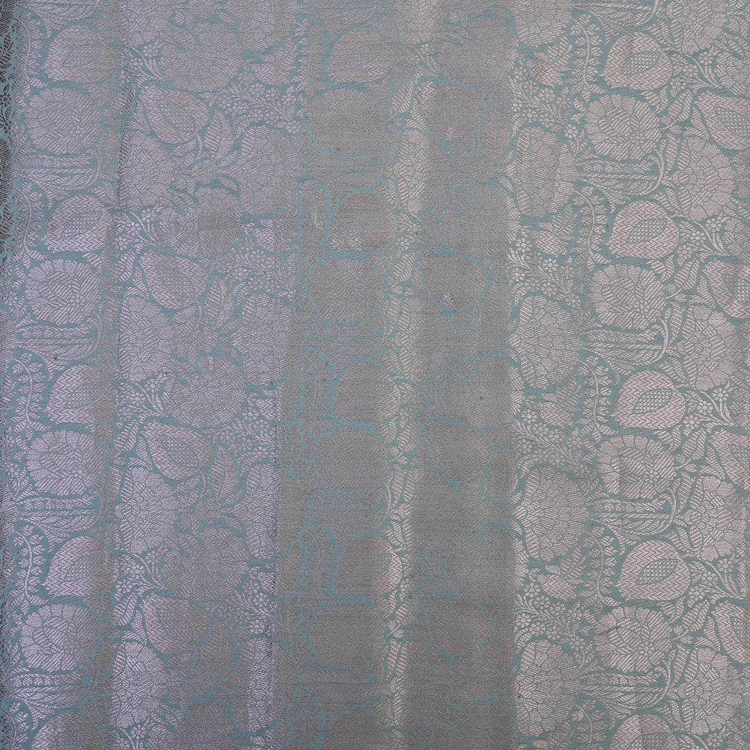 Powder Blue Banarasi Silk Fabric With Jaal Pattern