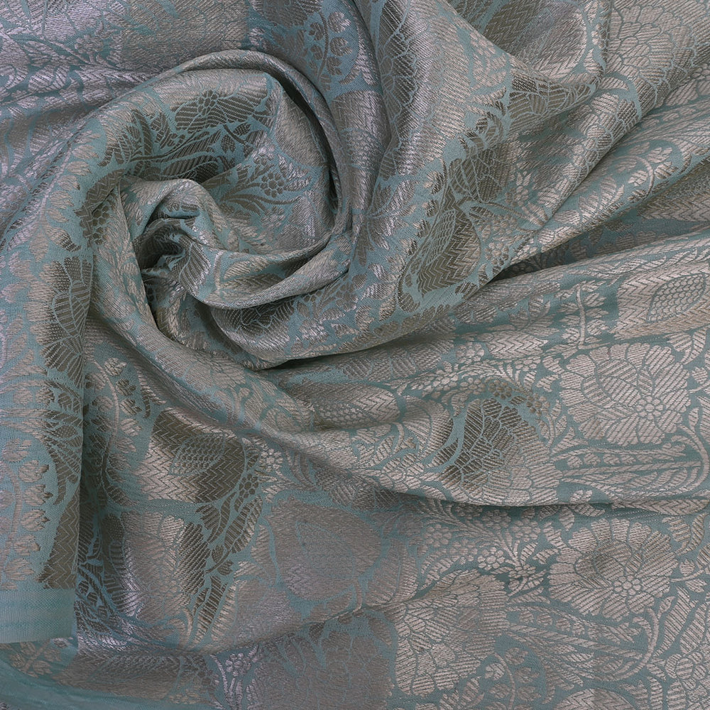 Powder Blue Banarasi Silk Fabric With Jaal Pattern