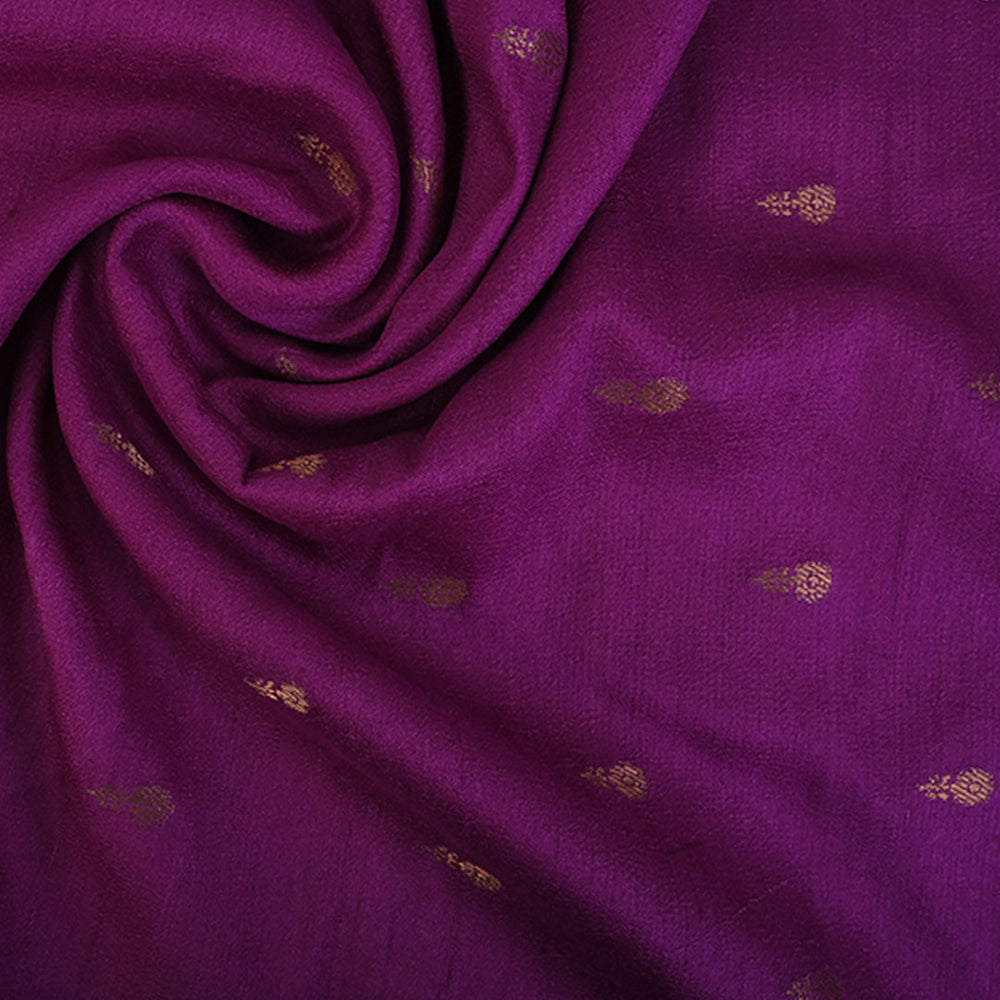 Deep Purple Moonga Tussar Fabric With Buttis