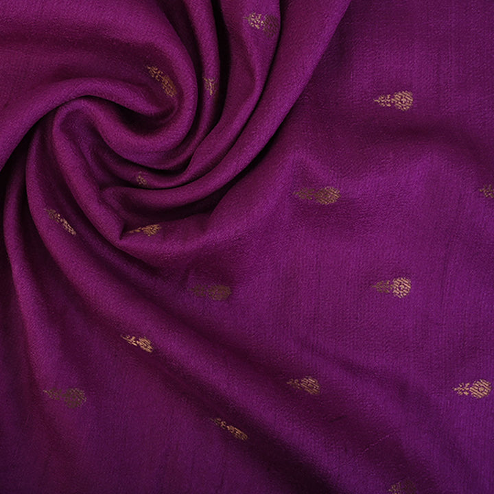 Deep Purple Moonga Tussar Fabric With Buttis