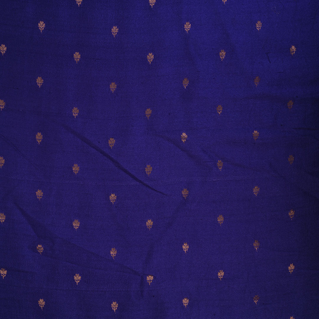 Bright Blue Moonga Tussar Fabric With Floral Buttis