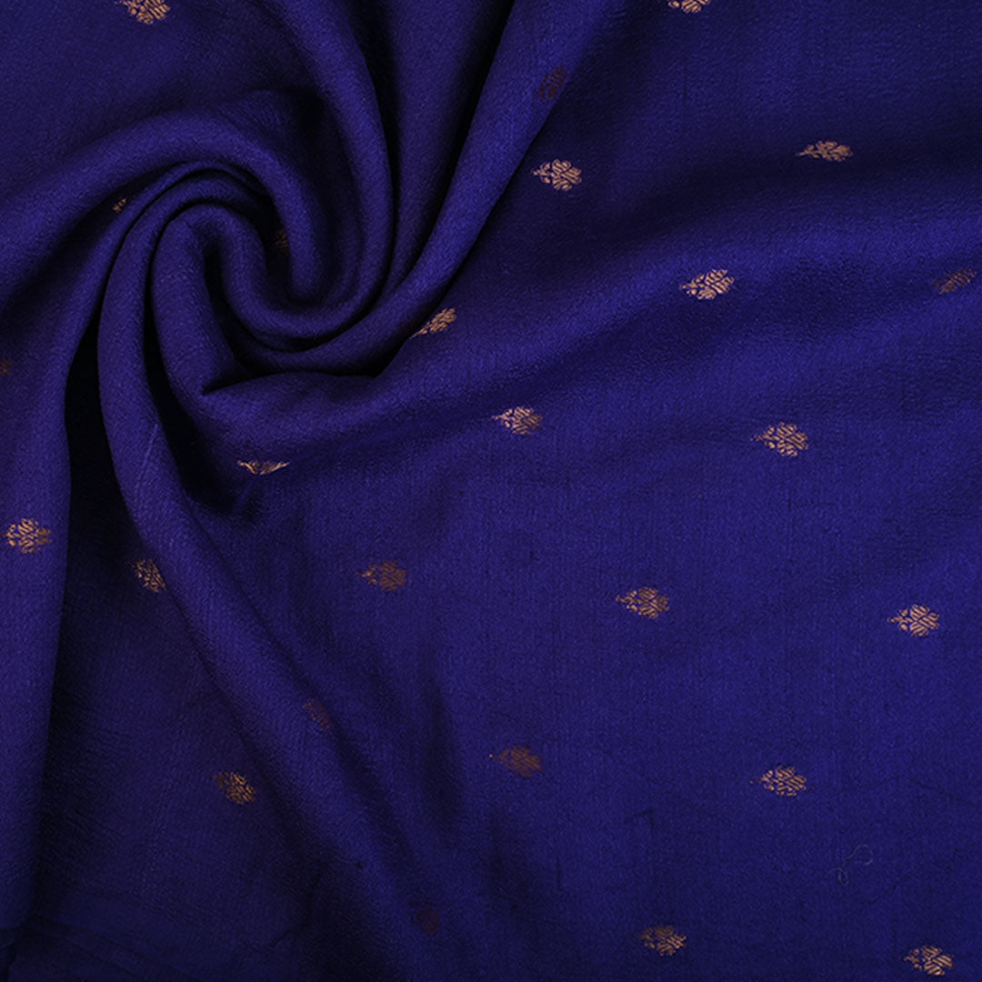 Bright Blue Moonga Tussar Fabric With Floral Buttis