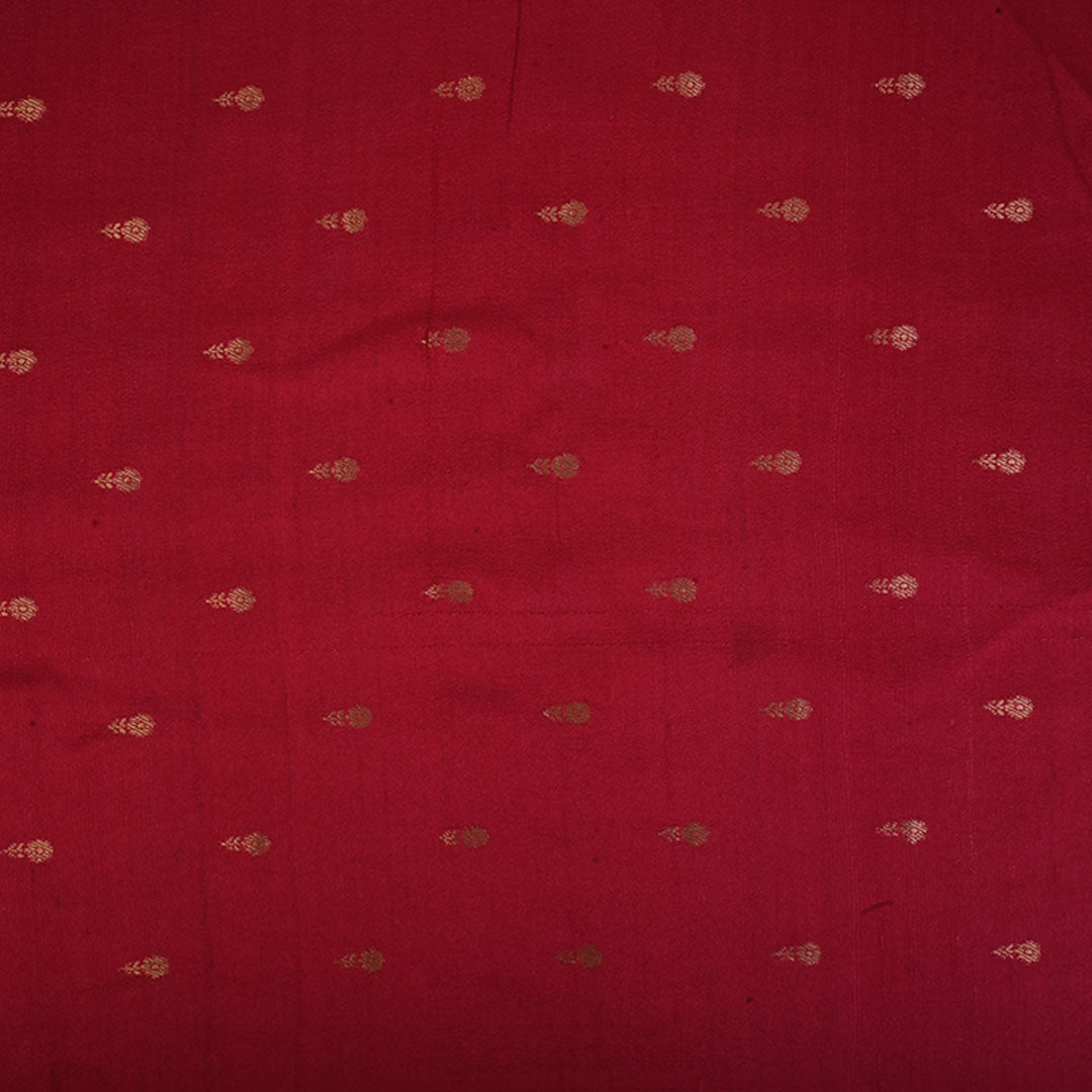 Chili Red Moonga Tussar Fabric With Floral Buttis