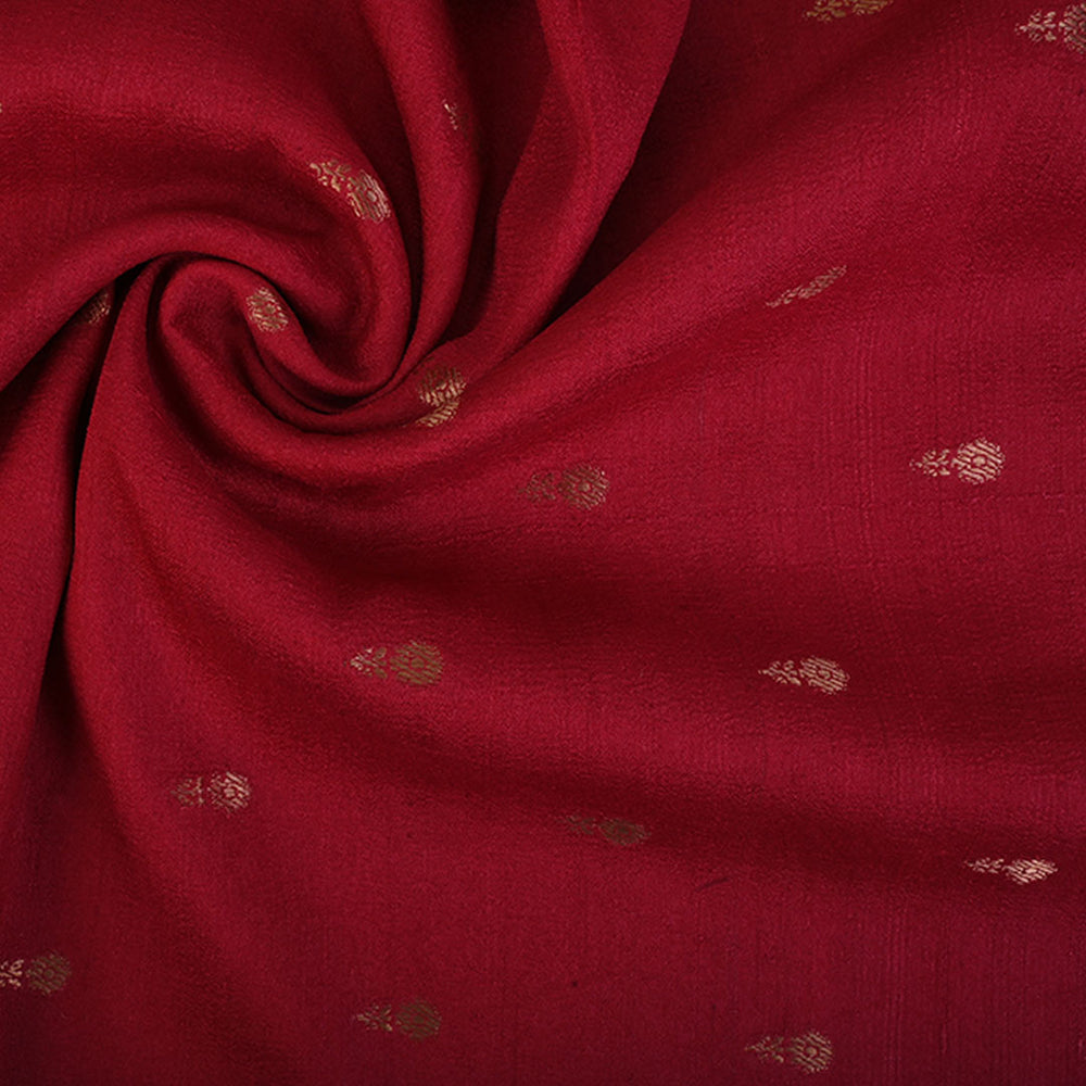 Chili Red Moonga Tussar Fabric With Floral Buttis